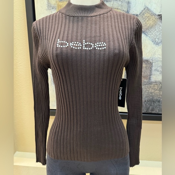 MICHAEL Michael Kors Sweaters - Bebe Crystal Logo Brown Long Sleeve Pullover Sweater. Size M. NWT